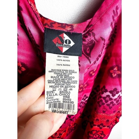 Vintage 90s No Boundaries Pink Tie Waist Colorful Aztec Printed Maxi Dress small - Picture 4 of 9